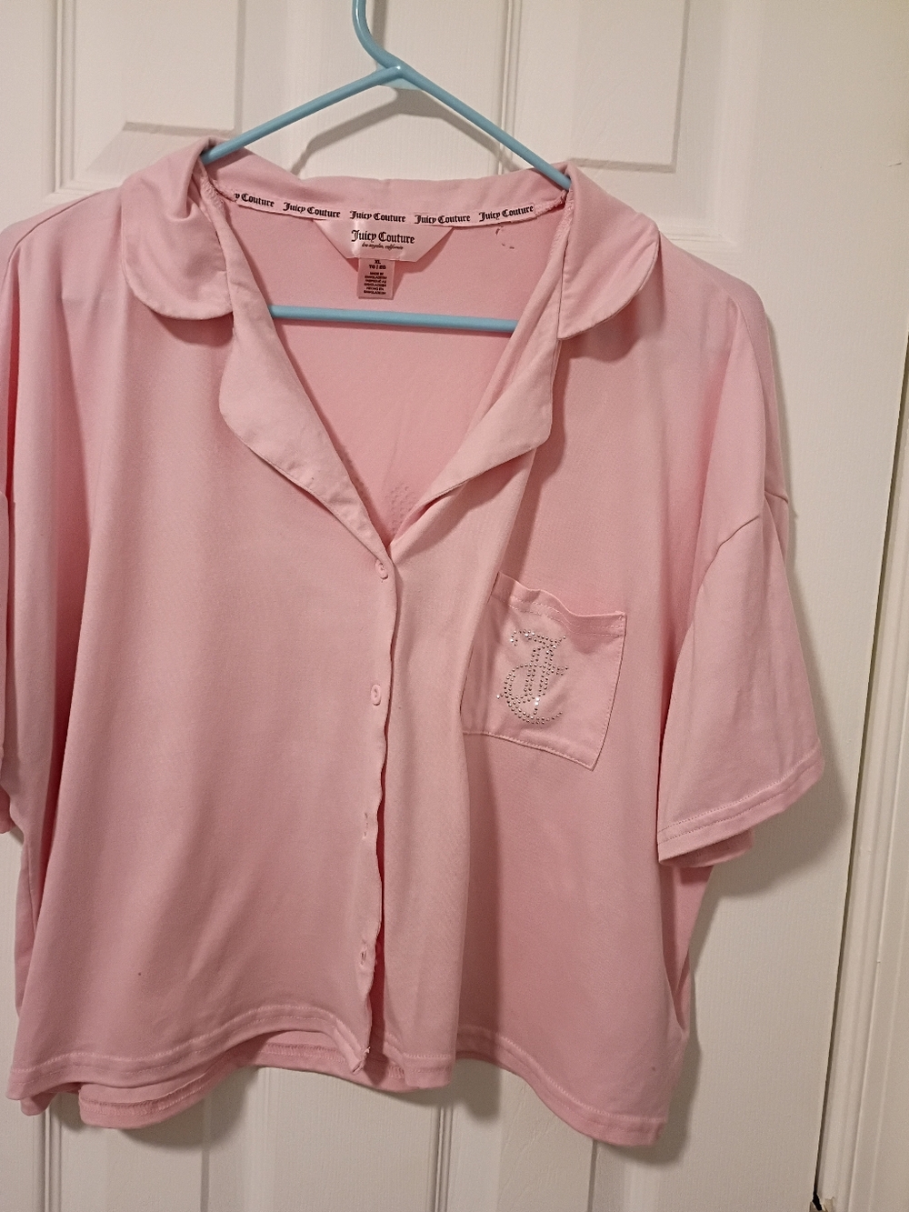 Juicy Couture Pink Short-Sleeve Satin Pajama Top